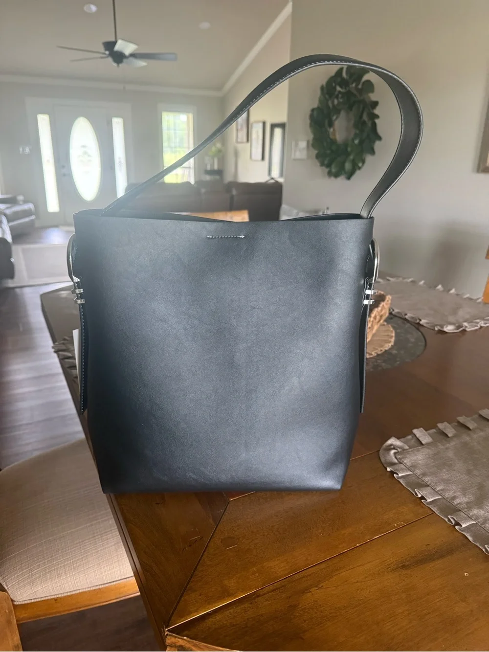 Steve Madden Black Leather Bucket Handbag